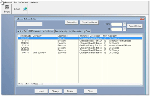 Repair Order reminder screen