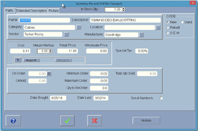 Repair order inventory screen